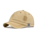 Khaki washed cotton baseball cap with short brim and vintage distressed stitching - Camel