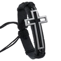 Handgefertigtes schwarzes Lederarmband für Herren mit einem Vintage-Kreuz aus Legierung - Schwarz