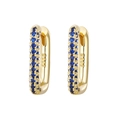 Luxury 925 sterling silver huggie earrings with gold plating and dark blue zircon stones - Gold Rectangle Blue Zirconia Ear Buckle