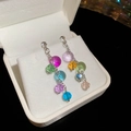 Macro shot of colorful crystal bead earrings with silver chains in a white jewelry box - Multicolor Crystal Silver Chain Dangle Style (23# Silver Earring Post)