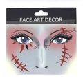 Halloween bloody wound face art stickers with red glitter spider web and stitch designs - Scar