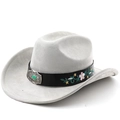 Detail of grey suede cowboy hat with floral embroidery and turquoise silver buckle - M(56-58cm) / Light Gray