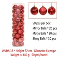 Set di 50 palline di Natale rosse da 6 cm con finiture a specchio, opache e lucide in tubo - 6CM Rosso (50 pezzi)