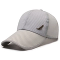 Graue Mesh Baseballkappe mit langem Schirm und Vintage-Feder für den Angelsport - Verstellbar / Grau