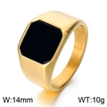 Mens vintage 14mm gold plated stainless steel signet ring with black agate stone - US 7 / Gold