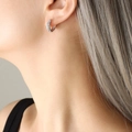 French minimalist silver hoops with three rows of pavé set white cubic zirconia - Silver White Zircon