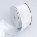 White velvet Christmas ribbon with silver metallic edges on a paper spool core - 5cm Wide / Bleached White