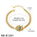 Vista dettagliata del bracciale occhio greco con turchese e perle su catena in acciaio - Bracciale Con Ciondolo Occhio Di Mal Turchese (NB-B1201)