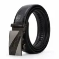 Cinturón automático para hombre de cuero genuino negro, elegante cinturón de vestir y casual. - Estilo 12