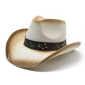 Straw cowboy hat with floral embroidery and scorched brim shown from 45-degree angle - M (56-58cm) / Off-White Coffee Gradient