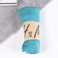 Teal cotton linen scarf rolled with minimalist kraft paper band on soft faux fur - Mint Green / One Size