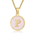 18k gold plated stainless steel necklace featuring a pink shell pendant with letter P - Gold P (With Chain)