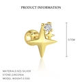 Golden 925 sterling silver star stud earring with a single round zircon stone - Star Shaped Single Diamond Stud Earrings (E4828-Gold/1 Pair pack)