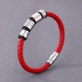 Men's braided red leather bracelet with silver magnetic clasp and metal beads - Type A 5.5mm Red Bracelet