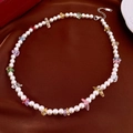 Close-up of fresh water pearls and colorful stones on a beaded gourd necklace - 27# White Pearl Colorful Crushed Stone Necklace
