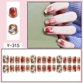 Detailed view of rose gold festive press-on nails with white cat and cherry patterns - Rose Gold Cat Cherry Lantern (Y-315)