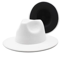 Klassischer zweifarbiger Filzhut in Schwarz-Weiß mit flacher Krempe und Jazz-Stil - M (56-58cm) / Weiß + Schwarz