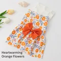 Cute orange floral pet dress with a large bow for small dogs and cats - M / Orange Floral