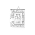Macro detail of silver book-shaped locket pendant with tree relief and greek key pattern - Book Shape Tree Relief Style
