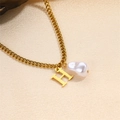 Golden letter H necklace with white baroque pearl on elegant grumette chain - Letter H Necklace