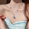 Collier en perles colorées avec pendentif pieuvre en céramique bleue et blanche - 55# Collier de perles pieuvre de style porcelaine bleue blanche