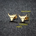 Cute gold bull head stud earrings in stainless steel for women, minimalist animal jewelry - 057 Bull Head Gold