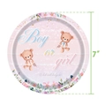 7-inch gender reveal paper plate with cute teddy bears and floral pink watercolor design - Gender Reveal Bear Plates / Small