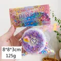 Purple translucent donut stress toy with sequins and stars in 8x8x3cm packaging - White Donut