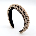 Elegant black velvet padded headband with intricate gold geometric crystal embellishments - Gold