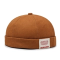 Berretto docker color caramello in tela di cotone con etichetta e bordo arrotolato - Taglia Unica Regolabile / caffè