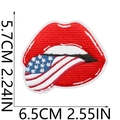 Detailed view of red lips biting US flag embroidery patch with precise size dimensions - Red Lips With Tongue (C2GQ-13-03)