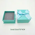 Hellblaue quadratische Schmuckschatulle mit Satinschleife und grauem Schaumstoff 6x6x4cm - Kleine Seeblaue Schmuckschatulle (Ohne Schmuck)