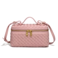 Rosa gewebte Leder Kosmetiktasche Umhängetasche mit Tragegriff und Schultergurt schicke Tasche. - Lotusrosa