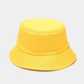Detailed top view of a bright yellow cotton bucket hat with parallel stitched brim - Yellow