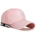 Cappellino da baseball rosa in cotone con ricamo 3D bianco e nastro sportivo di tendenza - Regolabile / Rosa