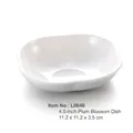 White melamine 4.5 inch plum blossom dish with irregular floral shape and smooth finish - 4.5 Inch Plum Blossom Dish