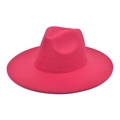Detail view of the rose red wool fedora hat showing its wide brim and top indentation - M (56-58cm) / Rose Red