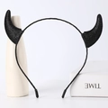 Detailed view of a black glittery devil horn headband accessory for Halloween costumes. - Black Glitter Devil Horn Headband / 12 Pcs/Bag