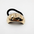Elegant gold alloy curved ponytail holder with black elastic and oval textured metal - Minimalist Oval Indented Hair Tie (58)