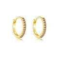 Golden S925 sterling silver hoop earrings set with sparkling purple zircon stones - 925 Silver / Platinum Plated (Purple Zirconia)