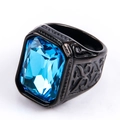 Square blue gemstone ring with black engraved metal setting on a white background - US 7 / Black (Lake Blue Rhinestone)