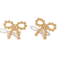 Orecchini a perno a fiocco in acciaio inossidabile placcato oro 18K con design perlato - Stile Fiocco con Perle / Oro