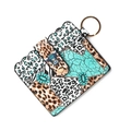 Silicone bead bracelet keychain with leopard and turquoise print PU leather card holder - E7 Western Retro Patchwork