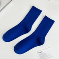 Classic Klein blue ribbed cotton crew socks with elastic cuff on white background - One Size / Sapphire Blue