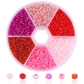 Bastelset für Schmuck mit roten und rosa Glasperlen in einer sechseckigen Box - Rosa Serie (2mm) / 3900 Stk/Box