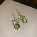 Silver needle drop earrings with green zircon bow and crystal tassel pendant for women - Gradient Green Teardrop Earring Hook (No. 23 Hook - Gold - Green)