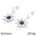 Pendientes de sol plateados con piedra negra y detalles de cristal, tamaño 21 mm - Pendientes color acero con forma de sol (KE117009-KFC)