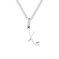 Silver letter X pendant necklace with hollow heart detail on stainless steel cross chain - Letter X (X-Silver) / Steel Color