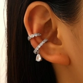Silver ear cuff set featuring a sparkling teardrop zircon drop and micro-pave detailing - White Gold (8582)