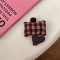 Cute plaid fabric mushroom hair clip for girls with red pom-pom and fuzzy grey base - 5# Square Plaid Hair Clip